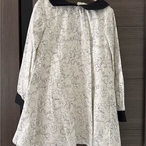 Disney White Dress with Black Cartoon Line Print and Black Collar